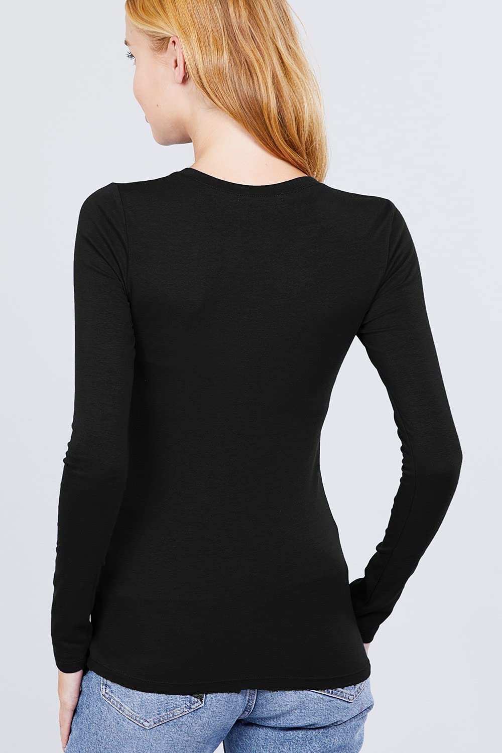 Khanomak Women's Long Sleeve Crew Cotton Spandex Jersey Top1