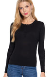 Women's Long Sleeve Crew Neck with Button Placket Rib Knit Top