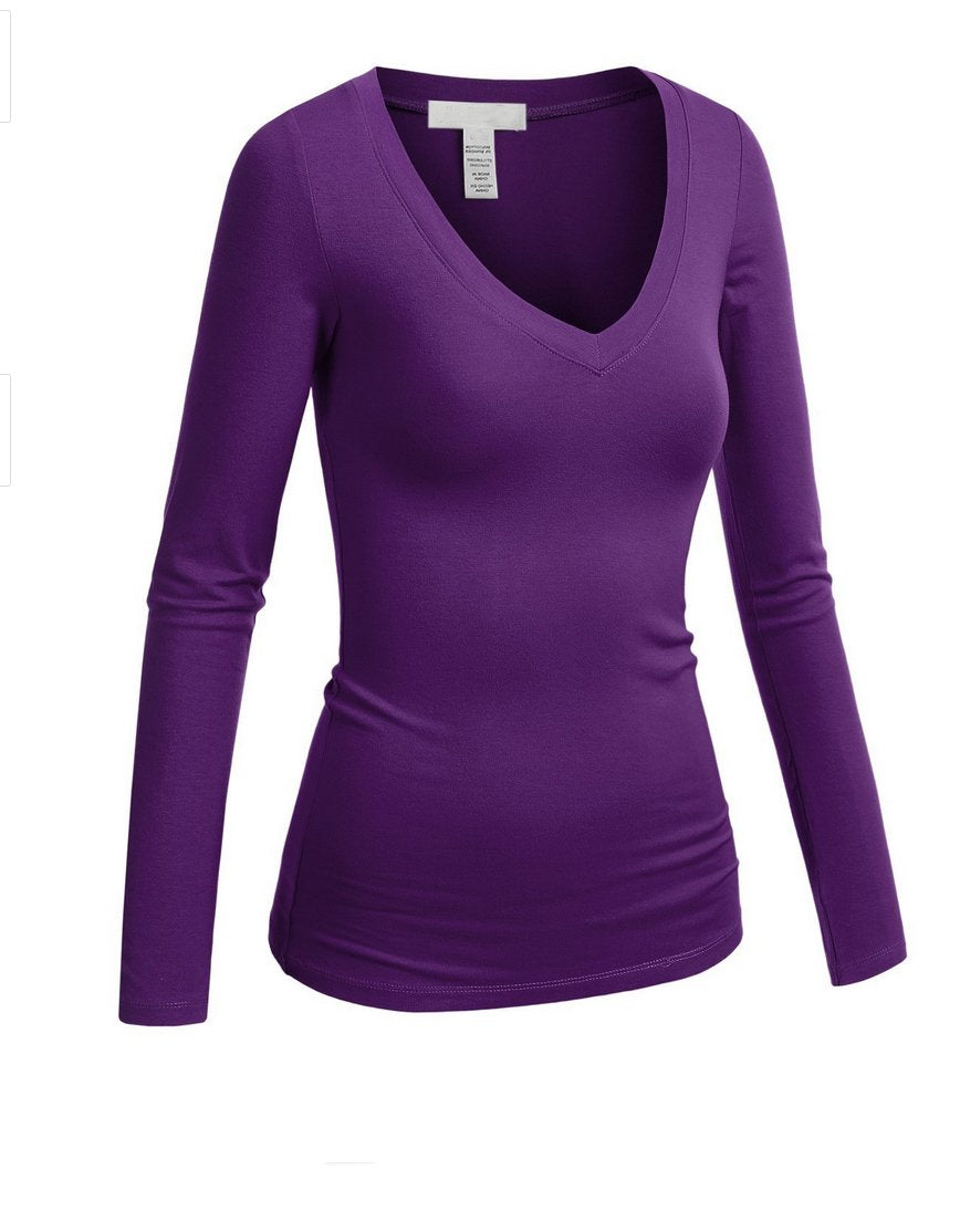 Hollywood Star Fashion Women's Long Sleeve V-Neck Tee Tank Top Shirt