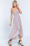 Women's Smocked Tube Wrap Maxi Woven High Low High Low Ankle Length Dress