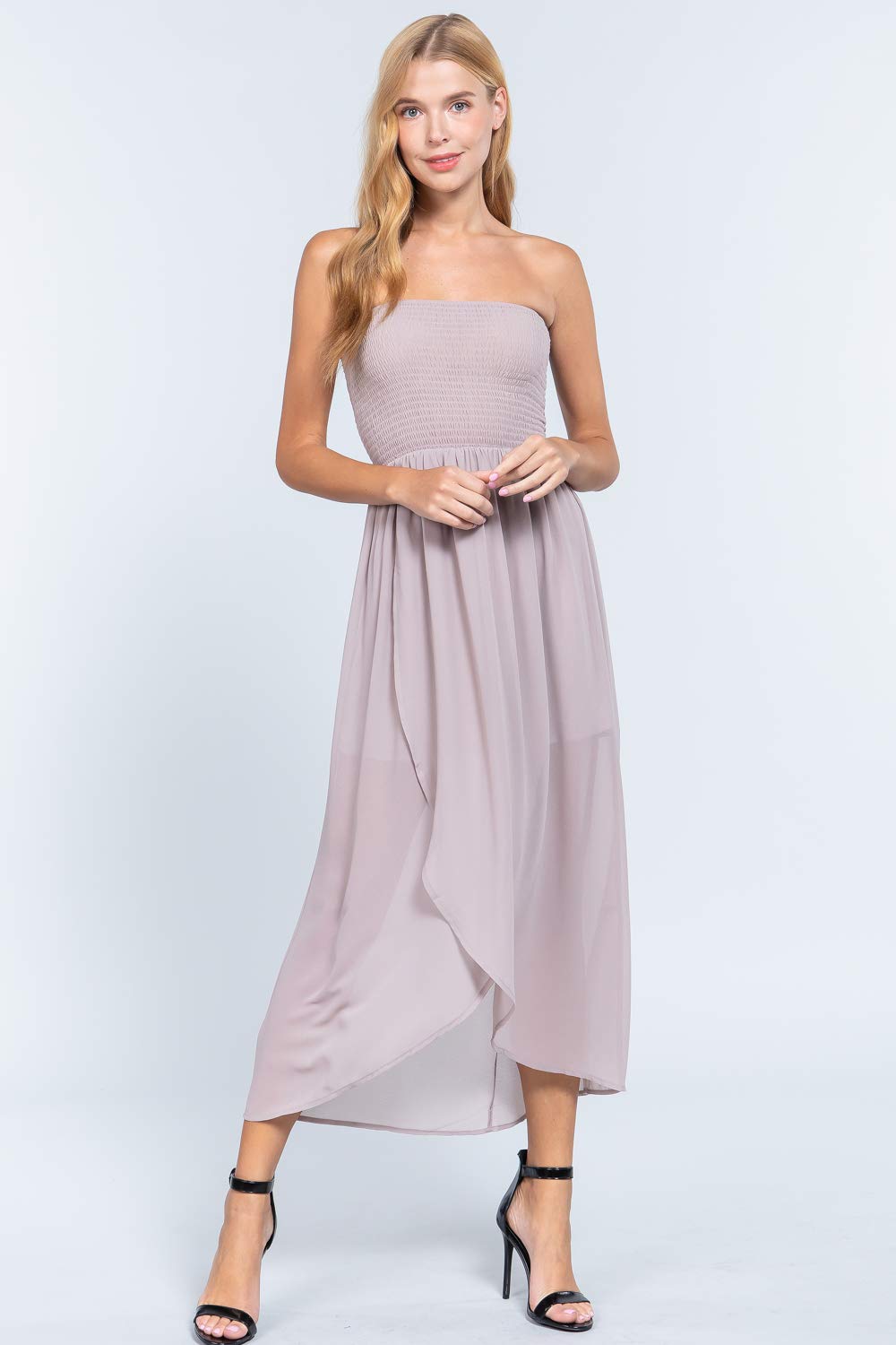 Women's Smocked Tube Wrap Maxi Woven High Low High Low Ankle Length Dress