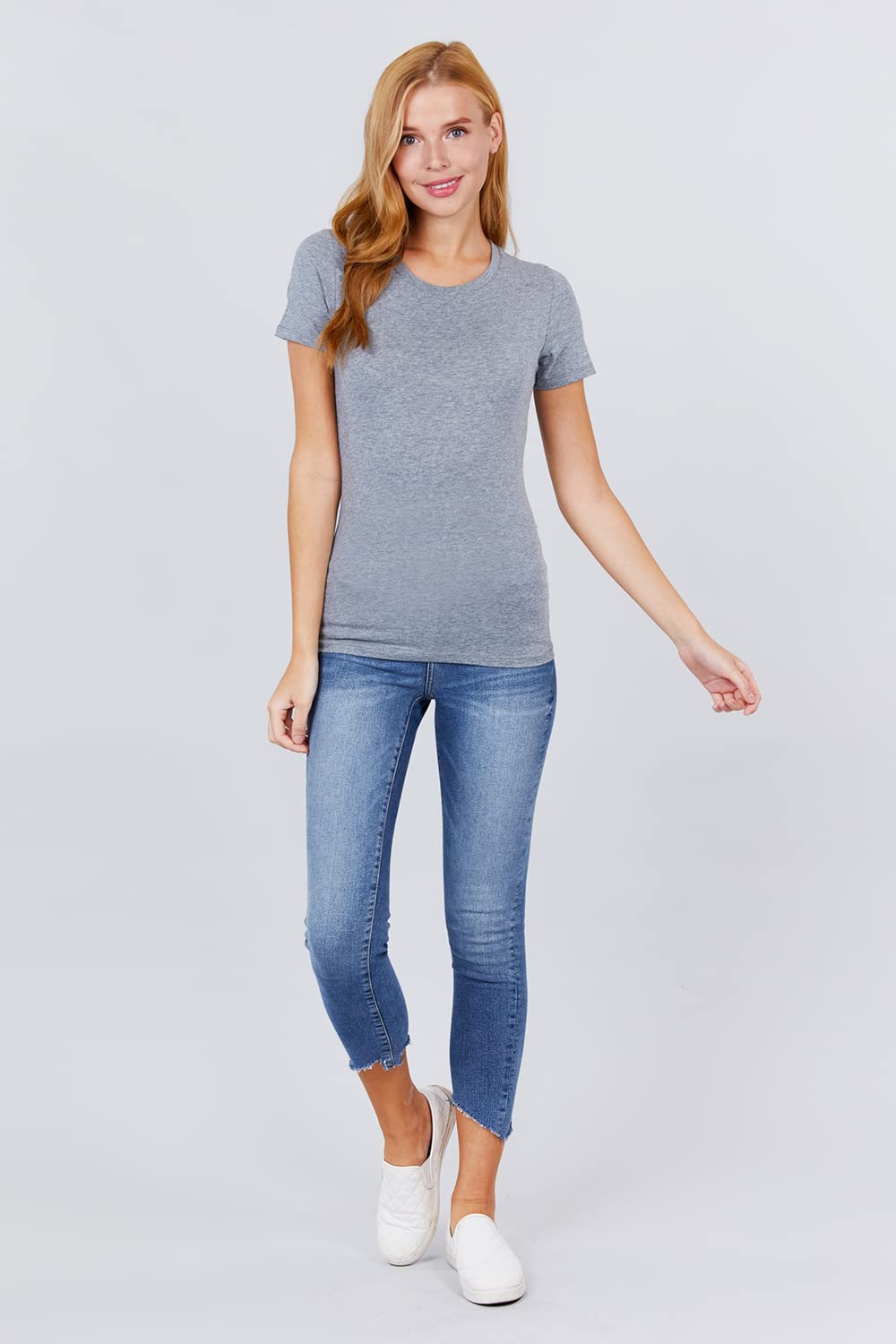 Khanomak Women's Short Sleeves Crew Neck Cotton Spandex Jersey Top