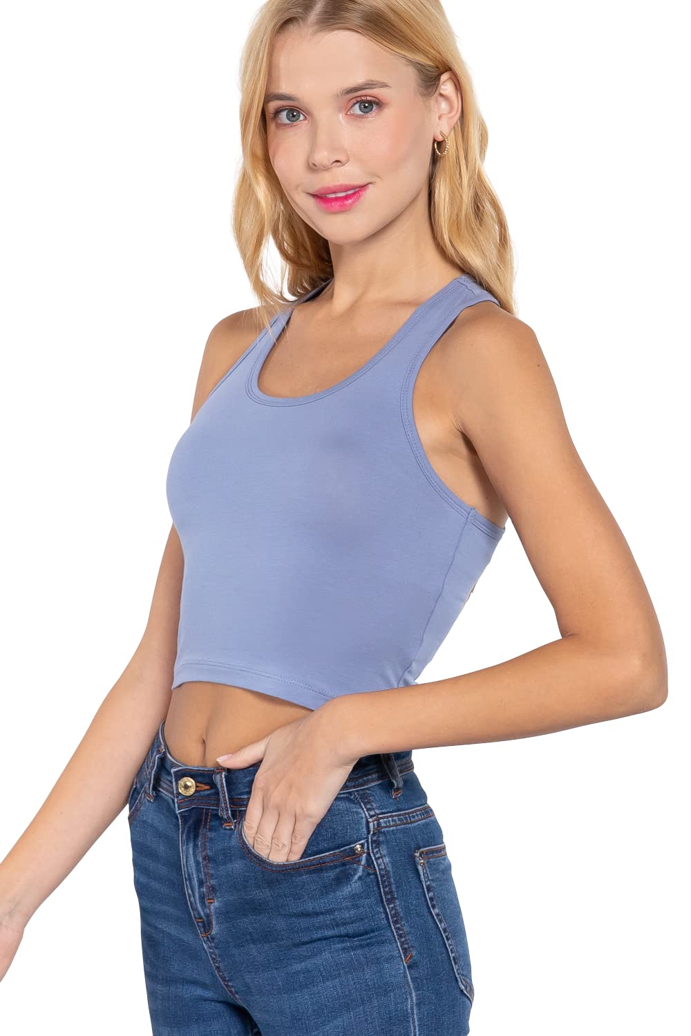 Khanomak Women's Basic Cropped Scoop Neck Tank Top1