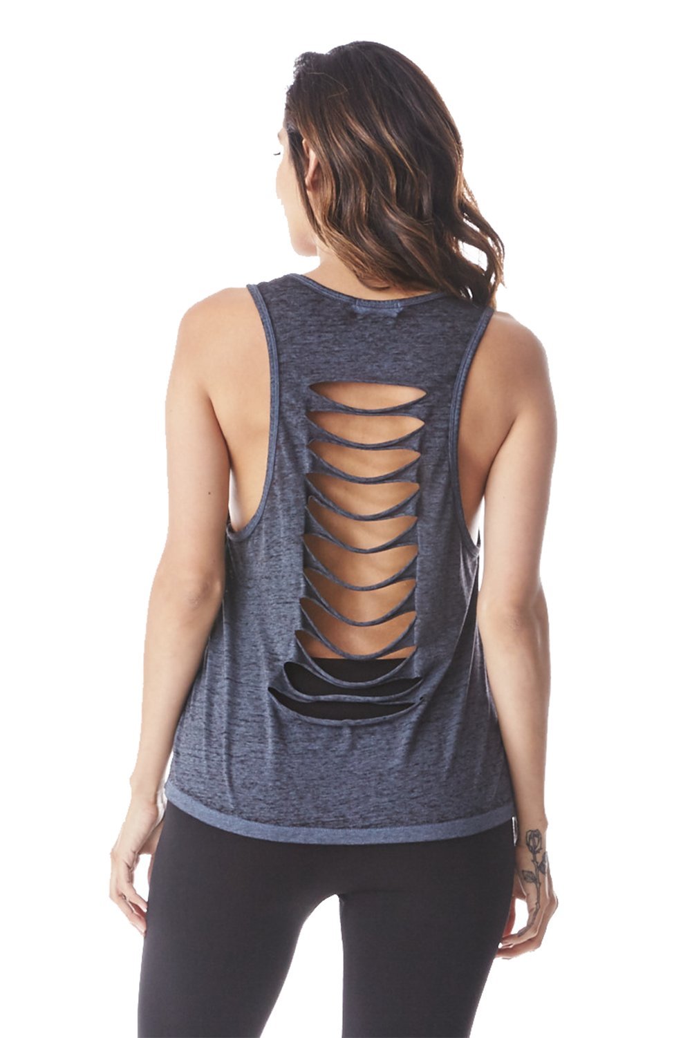 Plain Casual Active Sleeveless Distress Burnout Back Raw-Cut Tank Top