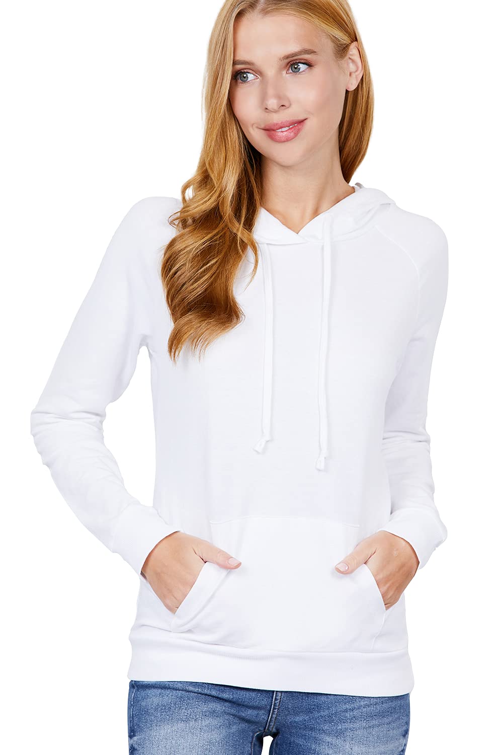 Khanomak Plain Casual Long Sleeve Pullover Drawstring Hoodie Kangaroo Front Pocket Sweatshirt