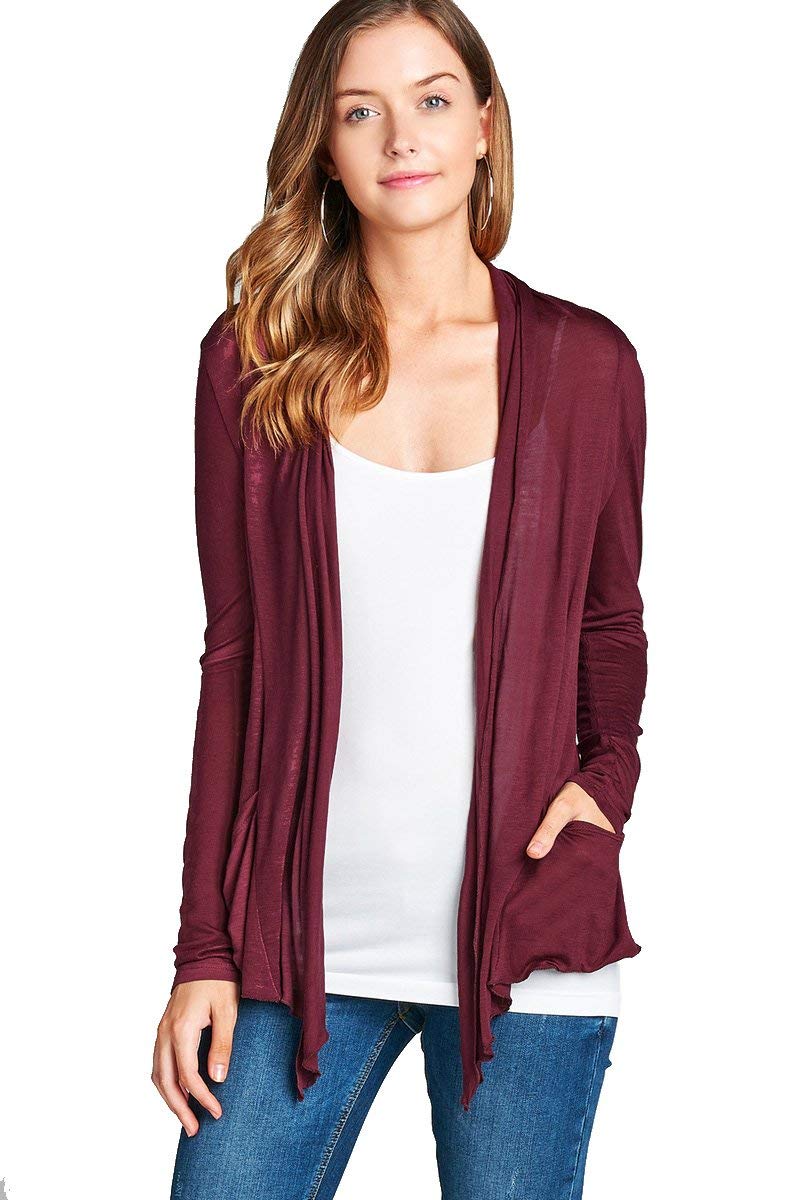 Light Weight Flyaway Cardigan Shawl Collar Shrug with Drape Pockets Cardi Plus Size