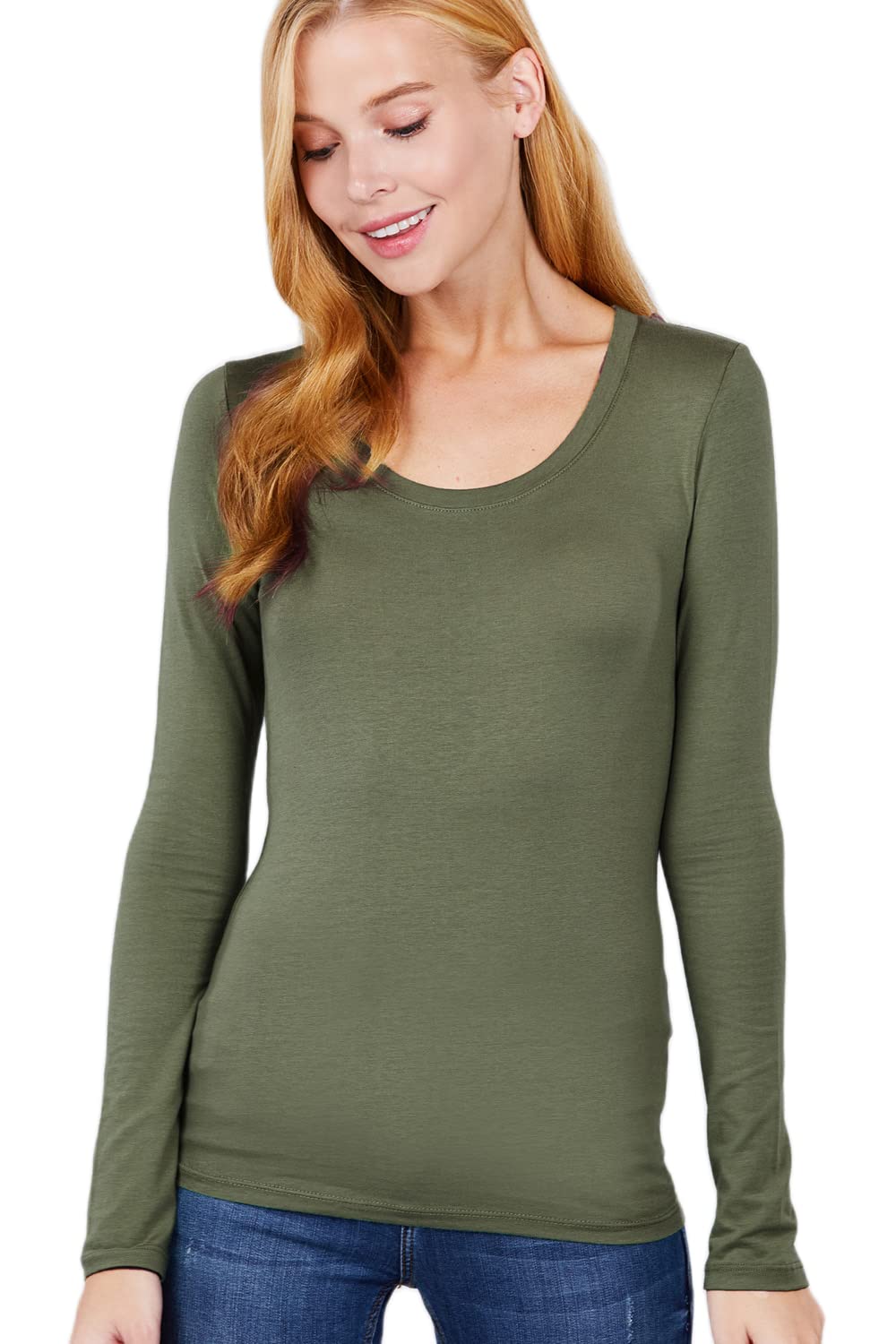 Khanomak Plain Casual Scoop Neck Long Sleeve Tee T-Shirt