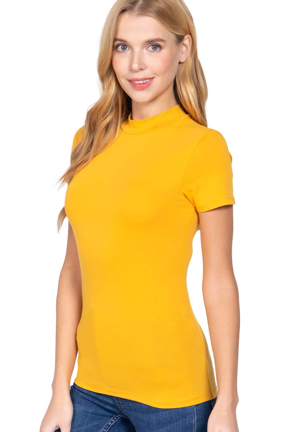 Women's Short Sleeves Mock Neck Jersey Top