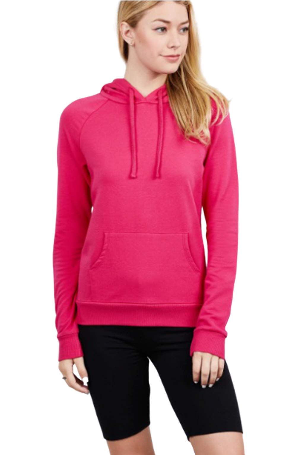 Khanomak Plain Casual Long Sleeve Pullover Drawstring Hoodie Kangaroo Front Pocket Sweatshirt