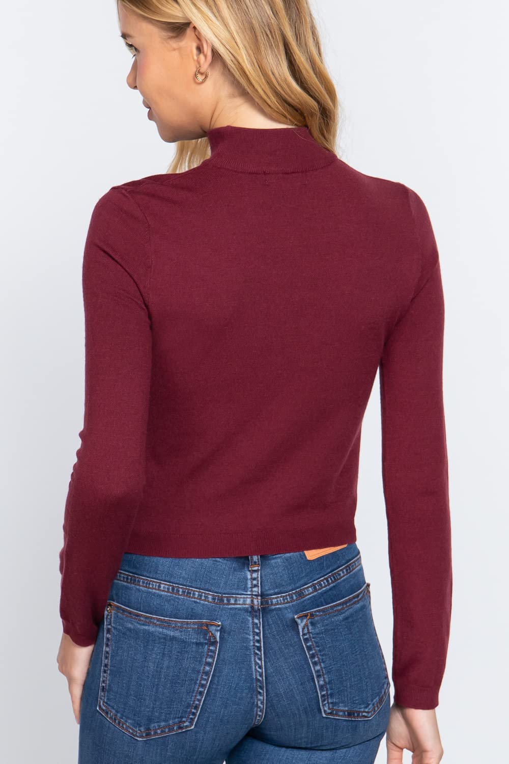 Women's Long Sleeves Mock Neck Front Cut Out Keyhole Sweater