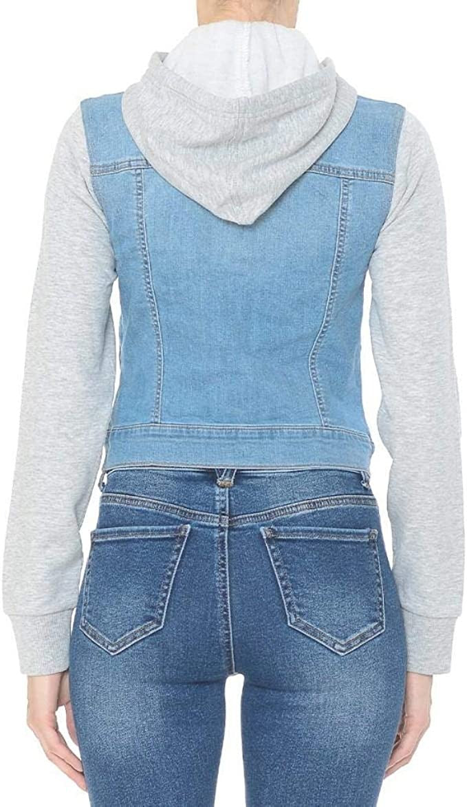 Women Fleece Sleeve and Hood Denim Jacket