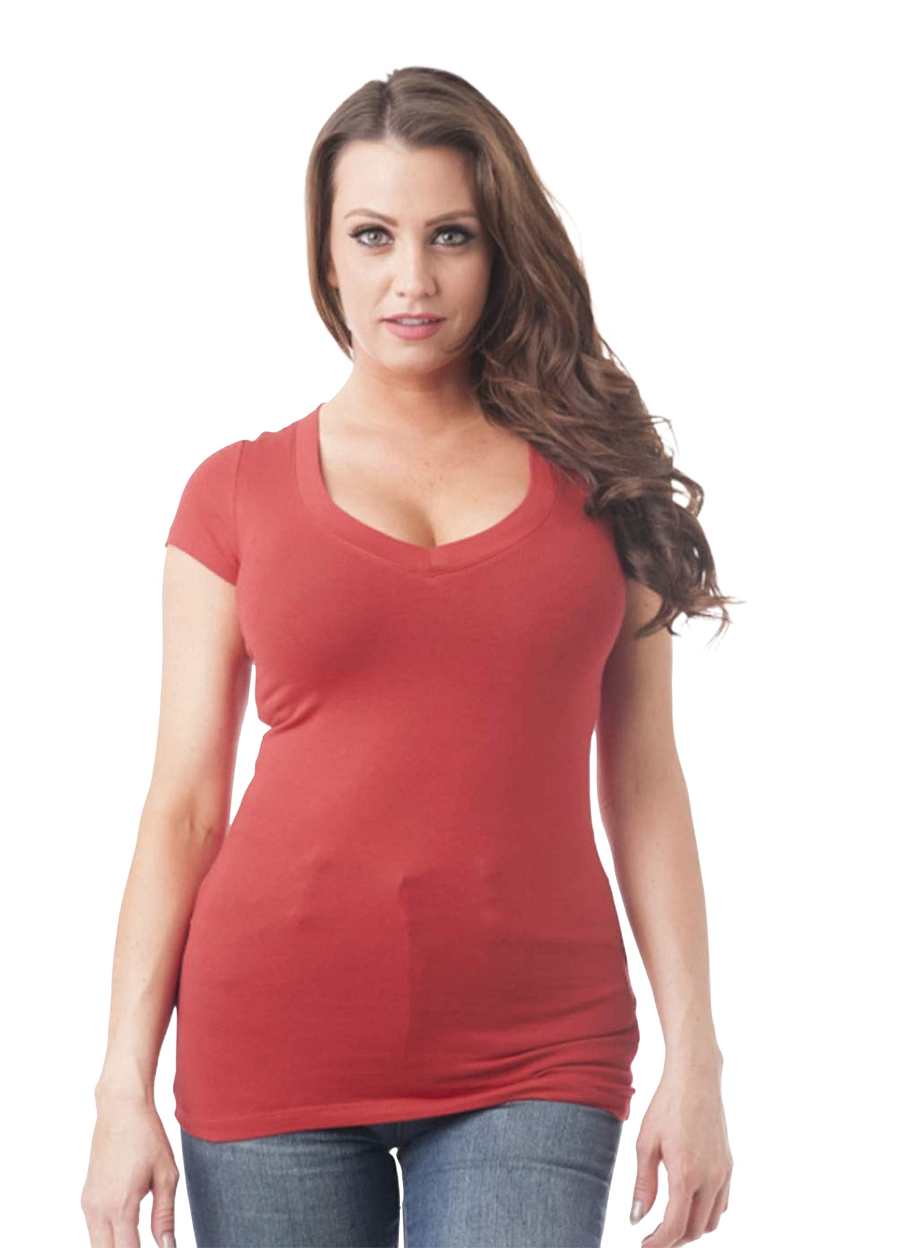 Short Sleeve V-neck Tee Top Shirt Cotton Regular and Plus Size