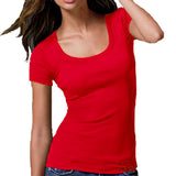 Women's Short Cap Sleeves Scoop Neck Tee T Shirt Cotton Top Plus Size