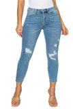 Women's 90's Styled Ripped Destructed Mid Rise Ankle Skinny Jeans