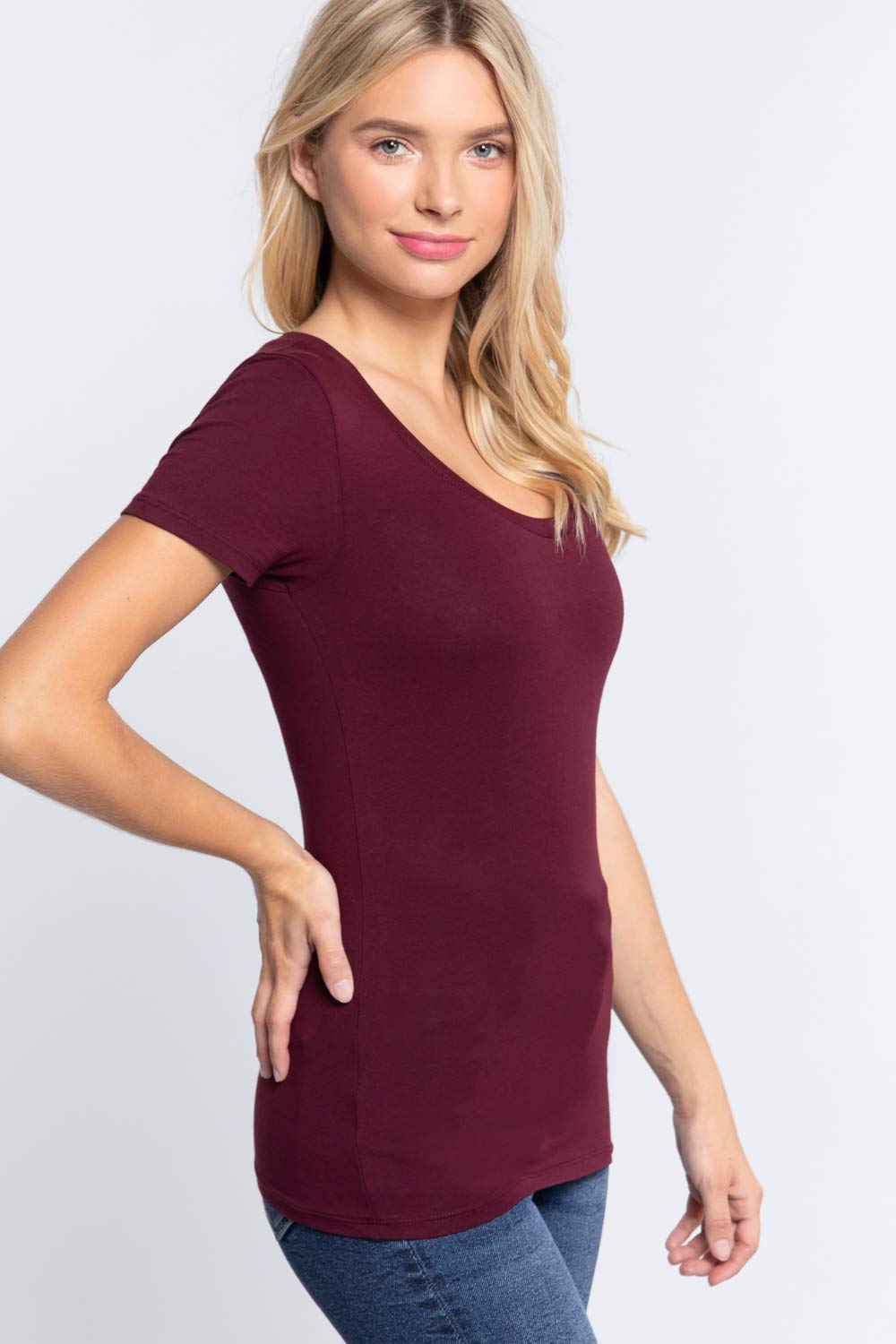 Women's Scoop Neck Short Sleeve Jersey Sexy Top