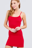 Women's Adjustable Spaghetti Straps Straight Neck Line BodyCon Cami Mini Dress