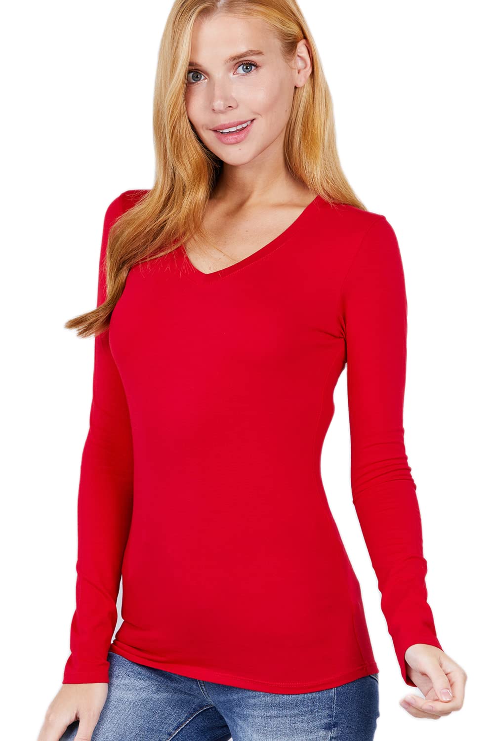 Plain V Neck Long Sleeve Tee T-Shirt