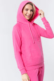 Women Casual Pullover Drawstring Kangaroo Pocket Hooded Sweatshirt Bubblegum Pink