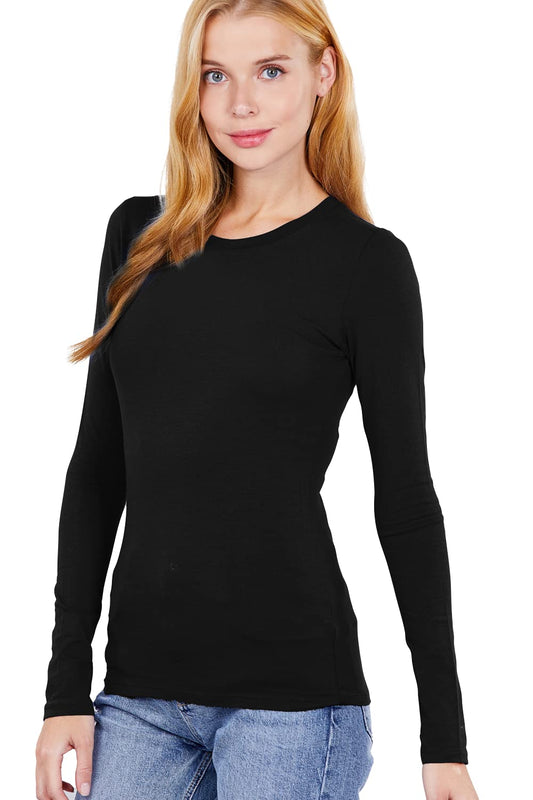 Khanomak Women's Long Sleeve Crew Cotton Spandex Jersey Top1