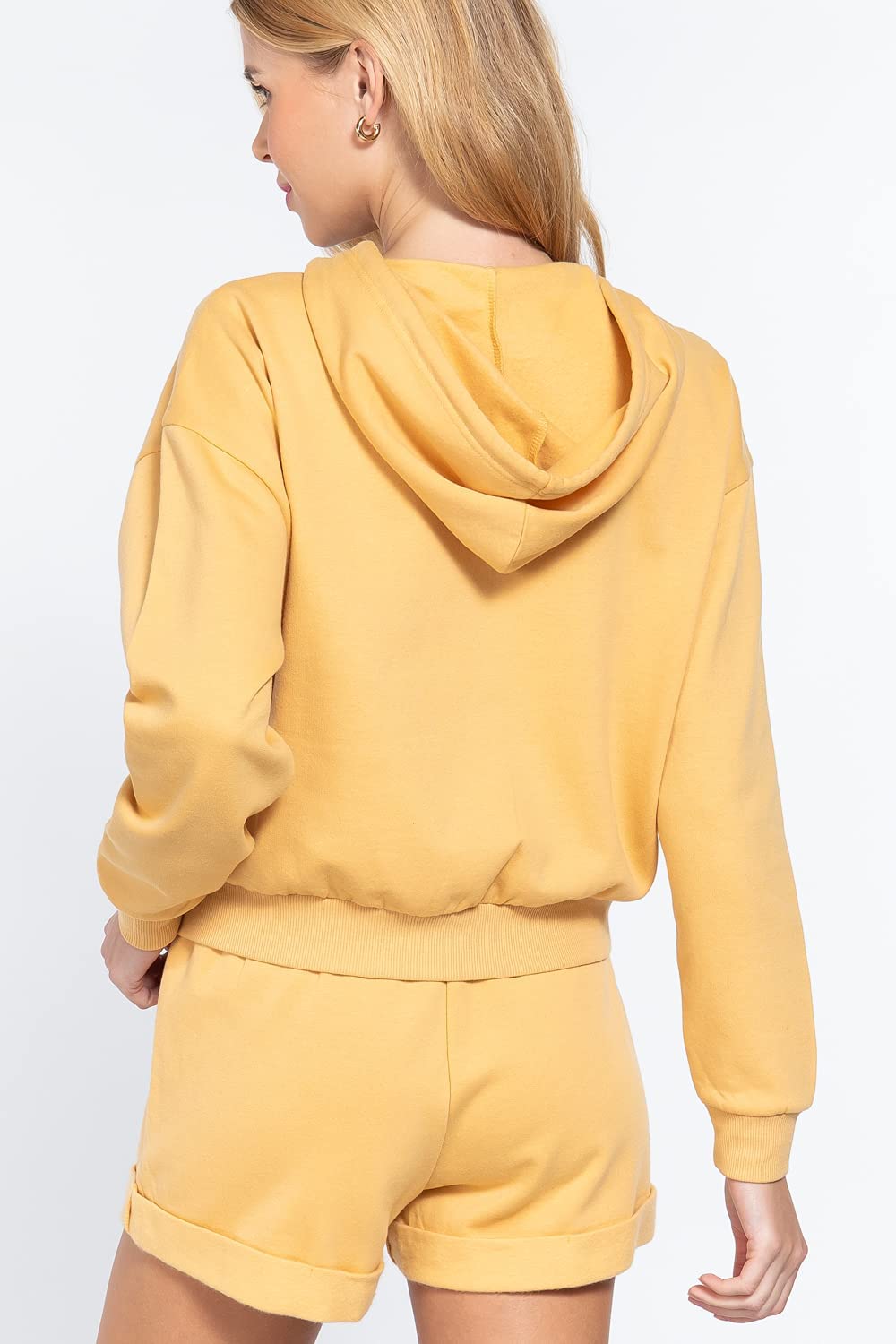 Women's Long Sleeve Inner Brushed French Terry Oversized Hoodie Zip Up Jacket