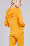 Women Casual Pullover Drawstring Kangaroo Pocket Hooded Sweatshirt Mustard