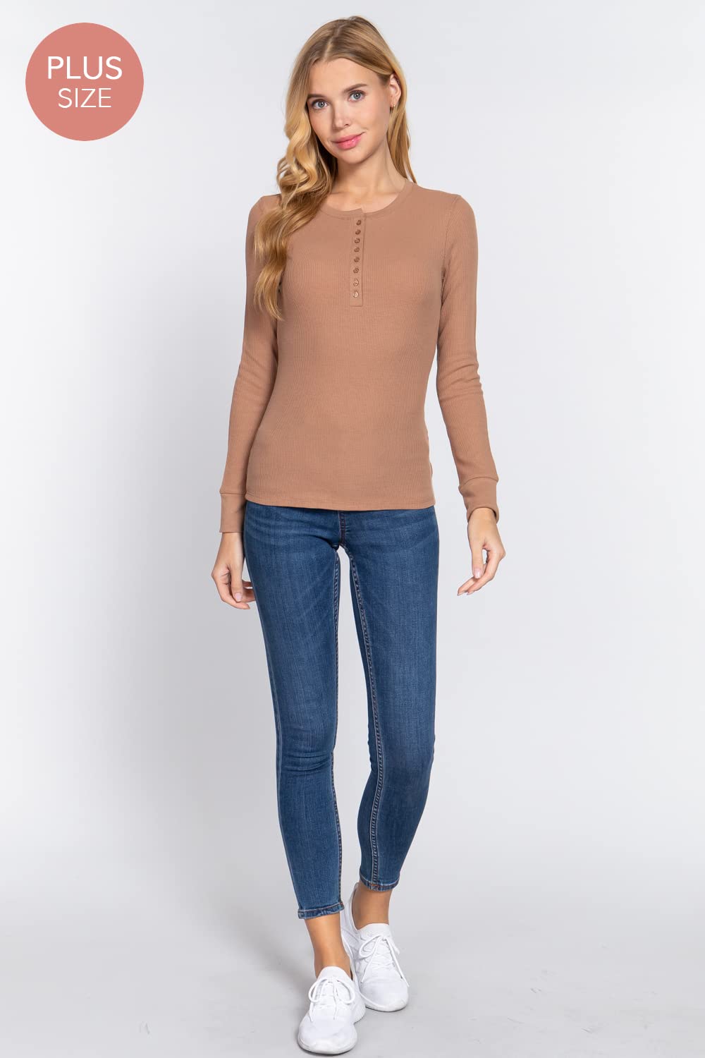 Women's Long Sleeves Henley Thermal Knit Top