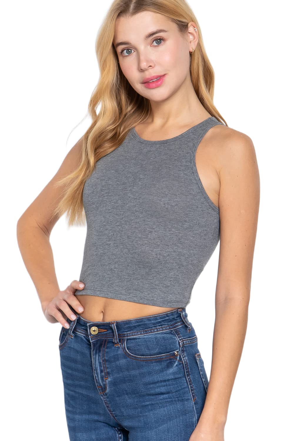 Women's Cropped Basic Short Sleeves Halter Neck Top