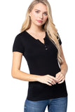 Women's Short Sleeve Button Placket Front Basic Casual Top