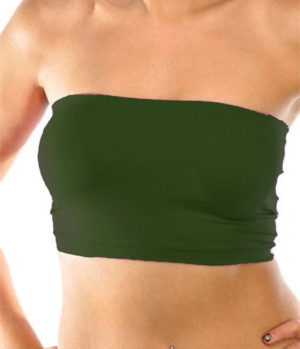 Women's Basic Stretch Layer Seamless Tube Bra Bandeau Top, Olive, One –  Khanomak