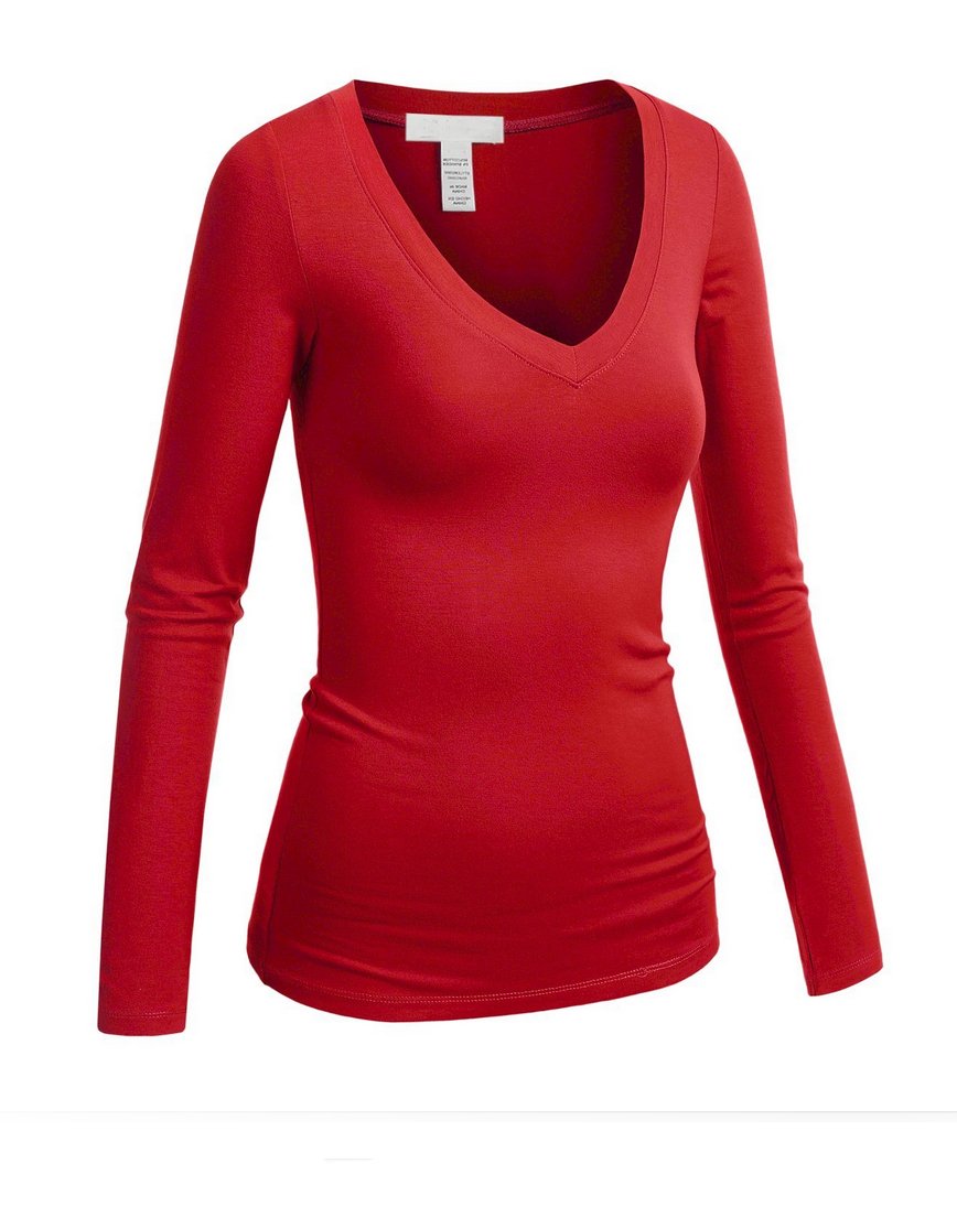 Hollywood Star Fashion Women's Long Sleeve V-Neck Tee Tank Top Shirt