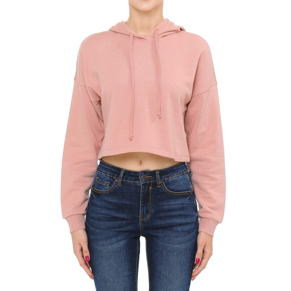 Khanomak Women's Hooded Long Sleeve Sweatshirt Fleece Cropped Pullover