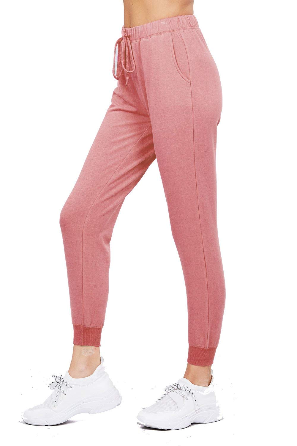 Khanomak Plain Long Drawstring Waist Front Pockets French Terry Joggers1