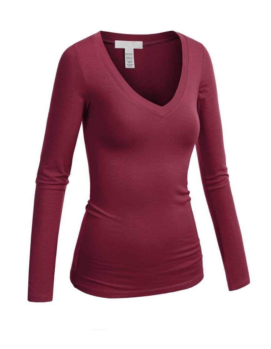 Hollywood Star Fashion Women's Long Sleeve V-Neck Tee Tank Top Shirt