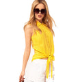 Hollywood Star Fashion Rayon Sleeveless Semi Sheer Tie Front Shirt Blouse