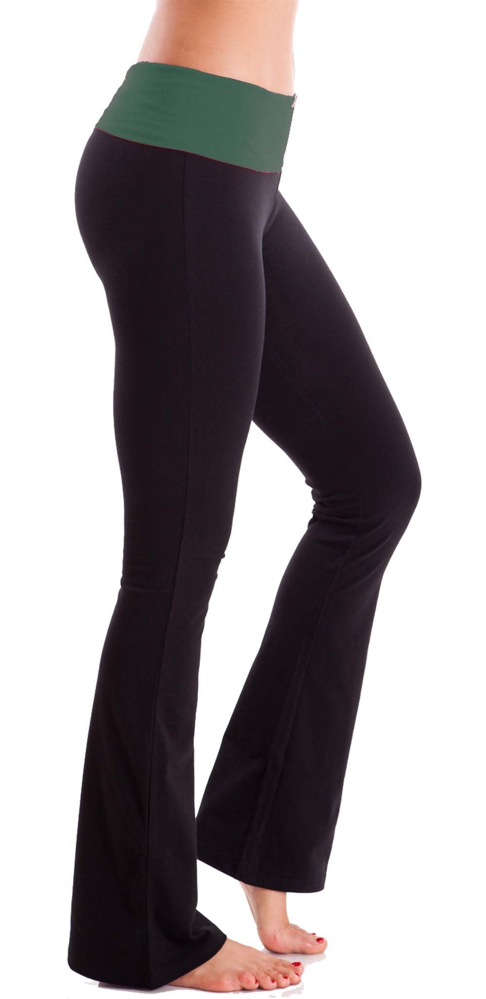 Hollywood Star Fashion Solid Foldover Solid Bootleg Flare Yoga Pants