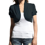Hollywood Star Fashion Women's Ruched Short Sleeves Cropped Open Shrug Jacket