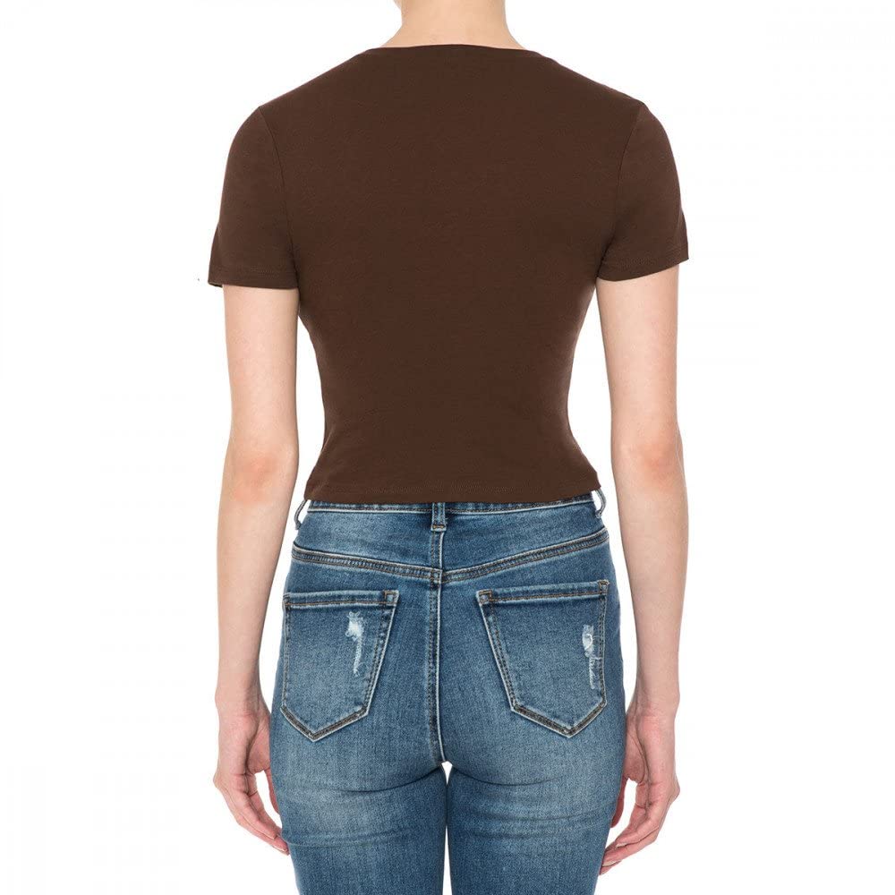 Khanomak Women's Crew Neck Short Sleeve Casual Summer Solid Workout Crop Tee