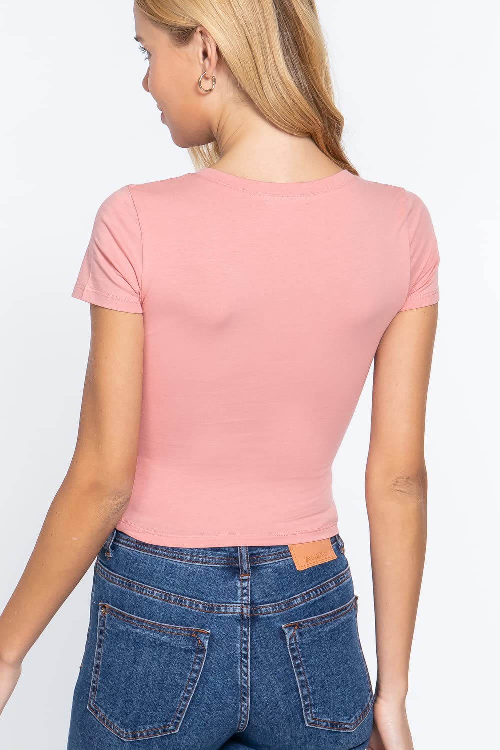 Khanomak Women's Cropped Basic Short Sleeve V Neck Top