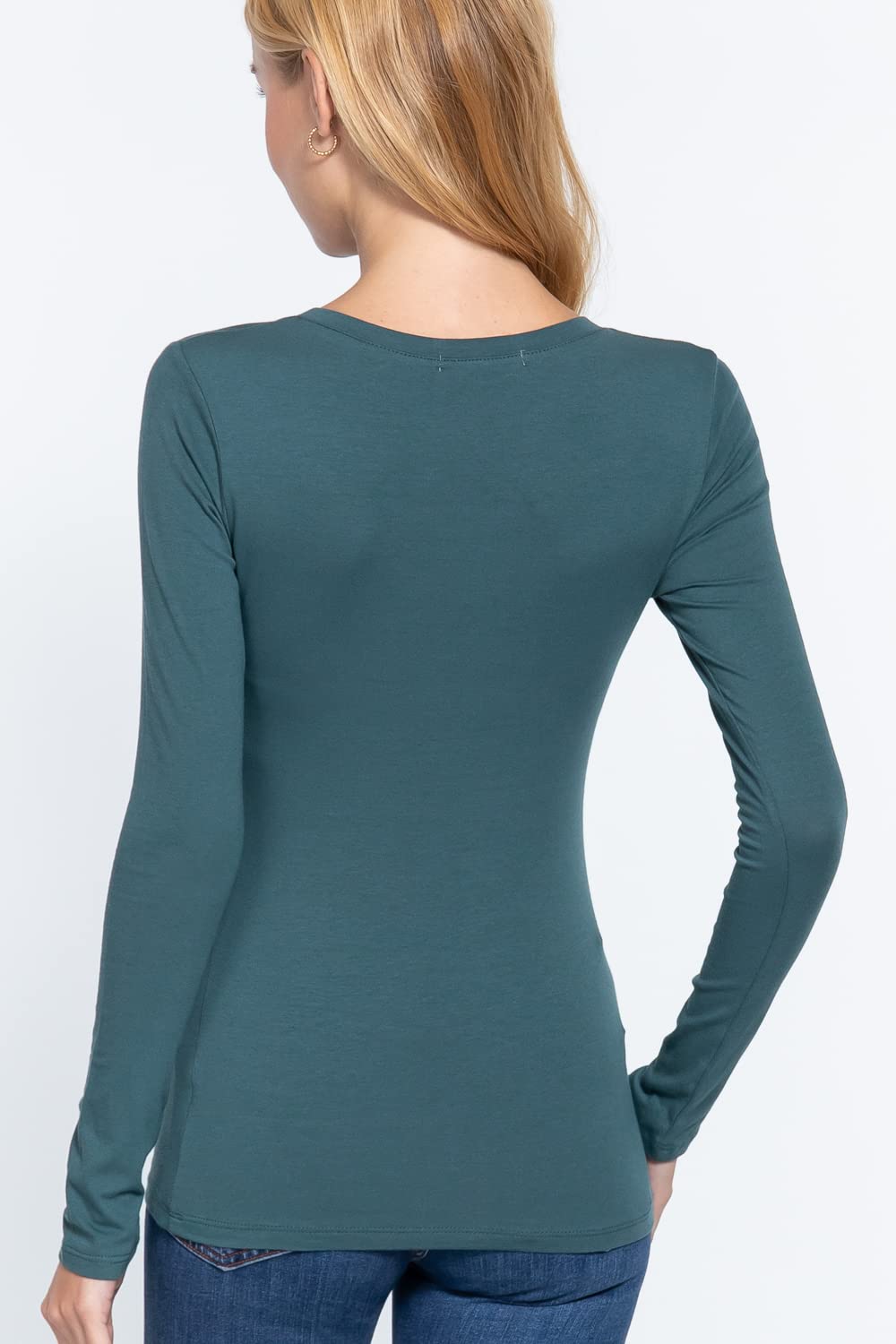 Khanomak Plain Casual Scoop Neck Long Sleeve Tee T-Shirt