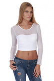 Hollywood Star Fashion Women's Sexy Crop Tops T-Shirt Mesh Top Long Sleeves