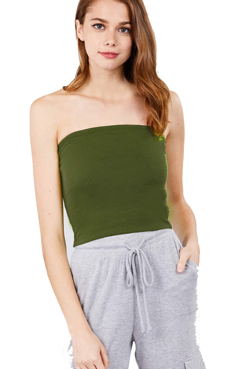 Khanomak Women's Tube Stretch Casual Cotton Bandeau Crop Top