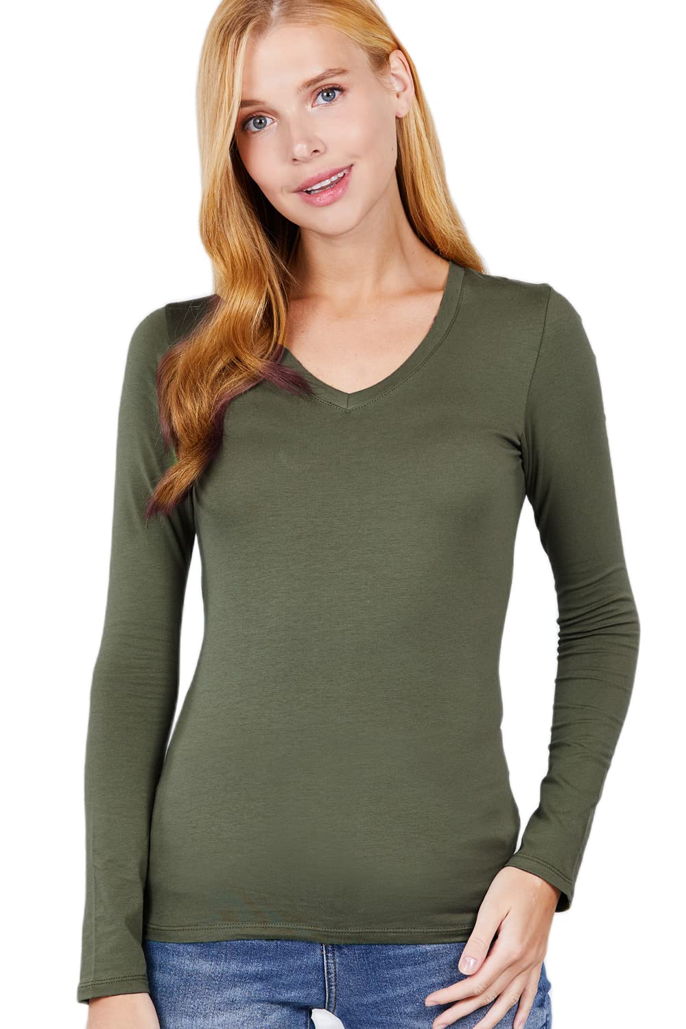 Plain V Neck Long Sleeve Tee T-Shirt