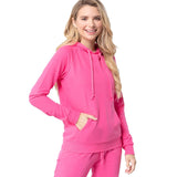 Women Casual Pullover Drawstring Kangaroo Pocket Hooded Sweatshirt Bubblegum Pink