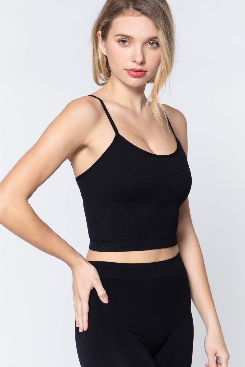 Women's Round Neck Cami Ribbed Seamless Active Crop Top