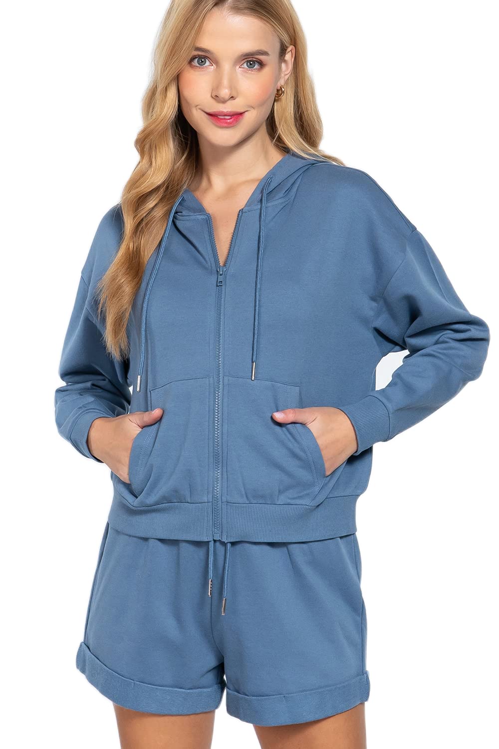 Women's Long Sleeve Inner Brushed French Terry Oversized Hoodie Zip Up Jacket