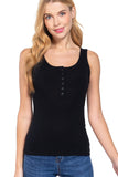 Women's Square Neck Button Down Placket Ribbed Tank Top