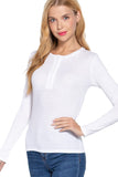 Women's Long Sleeve Crew Neck with Button Placket Rib Knit Top