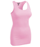 Women's Long Ribbed Rib Racerback Tank Top Cotton Stretch Quality Tunic Basic (Small, Baby Pink)