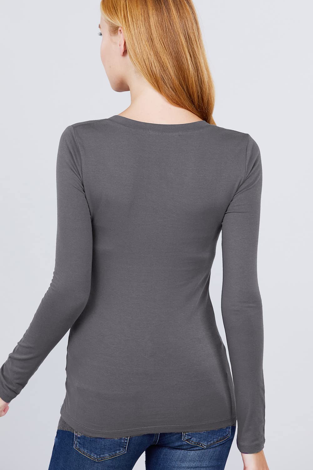 Khanomak Plain Casual Scoop Neck Long Sleeve Tee T-Shirt