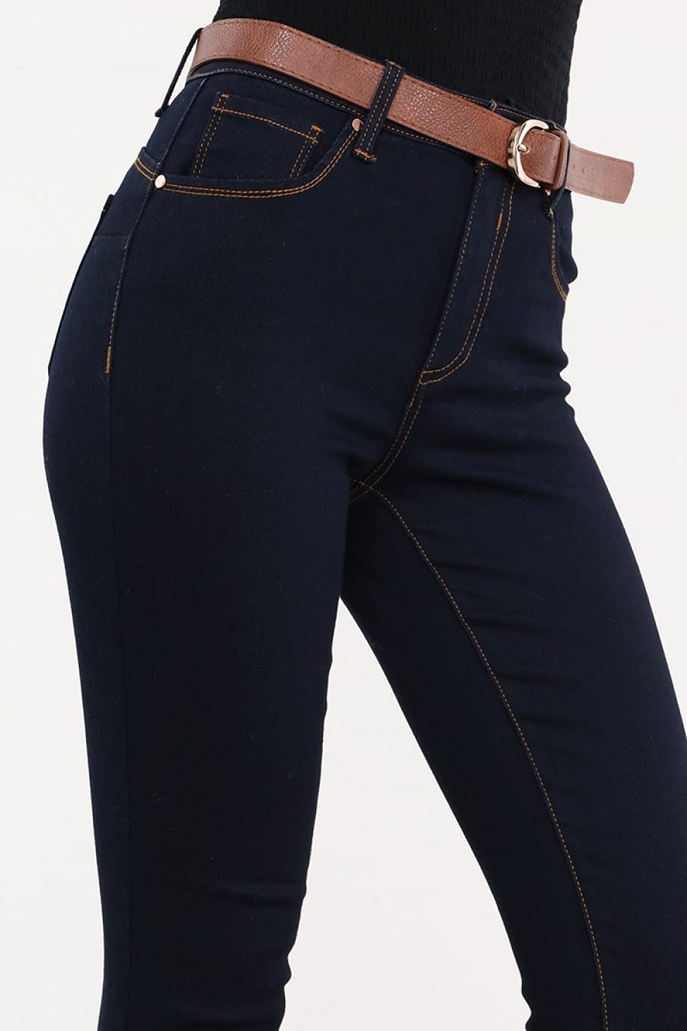 Women's Skinny Fit Belt Looped Dark Navy Ankle Jeans